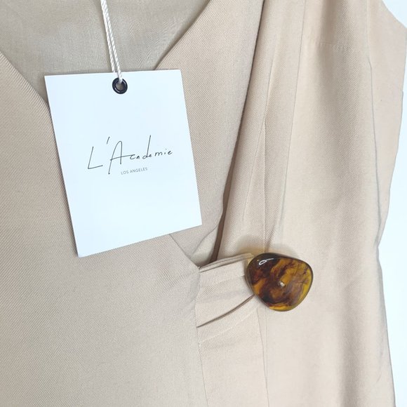 NWT L'ACADEMIE x Revolve The Brigitte Mini Dress in Sand Sz L - Picture 5 of 10